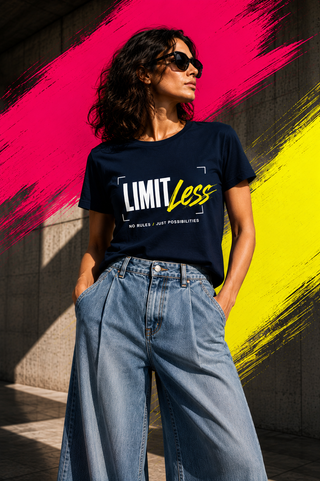 LIMITLess tee lifestyle image — GIRLFINITY identity tee