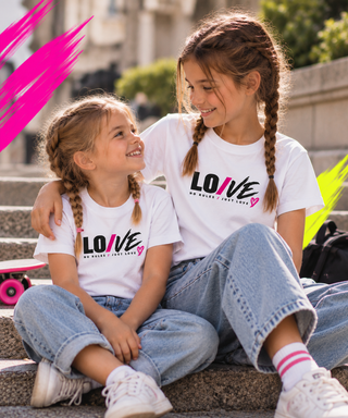 LO/VE kids tee lifestyle image — GIRLFINITY identity tee