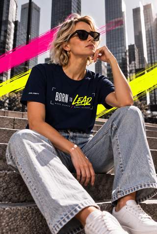 BORN TO LEAD tee lifestyle image — GIRLFINITY identity tee