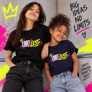 LIMITLess kids tee lifestyle image — GIRLFINITY identity tee