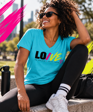 LO/VE V-neck tee lifestyle image — GIRLFINITY identity tee