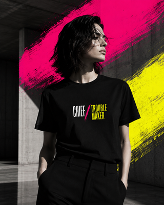 CHIEF TROUBLE MAKER tee lifestyle image — GIRLFINITY identity tee