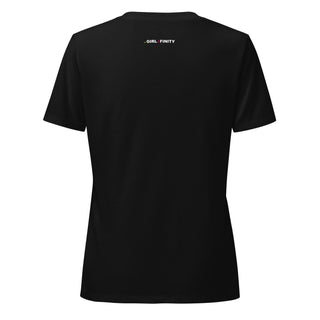 MAY/BE V-neck tee product view — GIRLFINITY identity tee