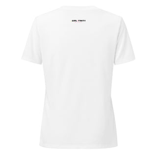 BORN TO CLIMB V-neck tee product view — GIRLFINITY identity tee