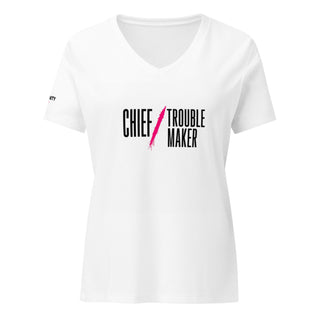 CHIEF TROUBLE MAKER V-neck tee product view — GIRLFINITY identity tee