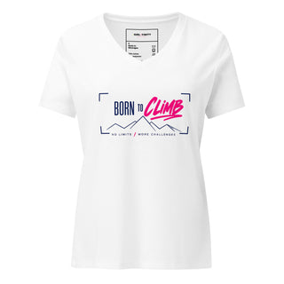 BORN TO CLIMB V-neck tee product view — GIRLFINITY identity tee