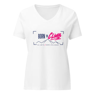 BORN TO CLIMB V-neck tee product view — GIRLFINITY identity tee