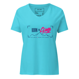 BORN TO CLIMB V-neck tee product view — GIRLFINITY identity tee